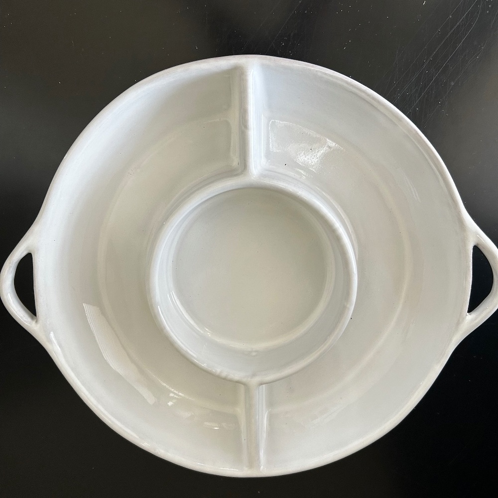 White Ceramic Appetizer Dip Tray. Made in Portugal. Vintage
